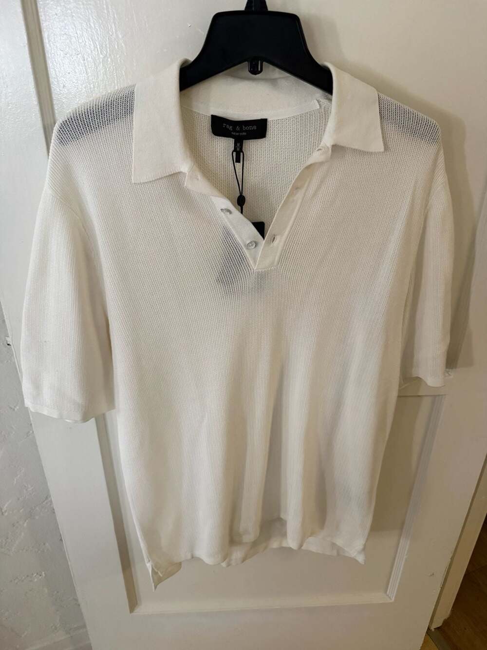 Rag & Bone Harvey Knit Polo Shirt in Ivory